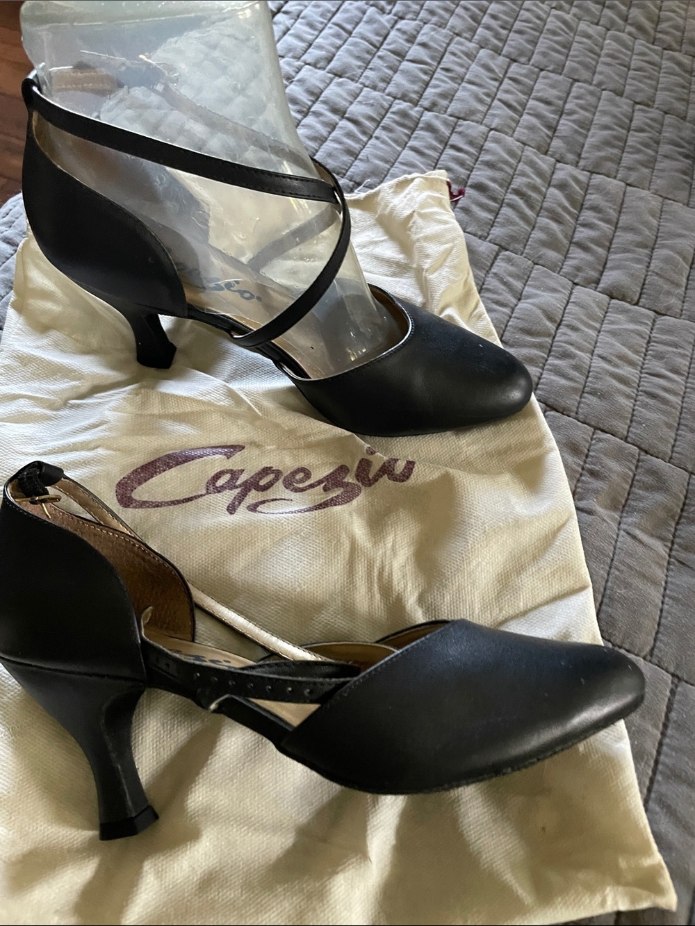 Capezio Black Cross-Strap Character Heels